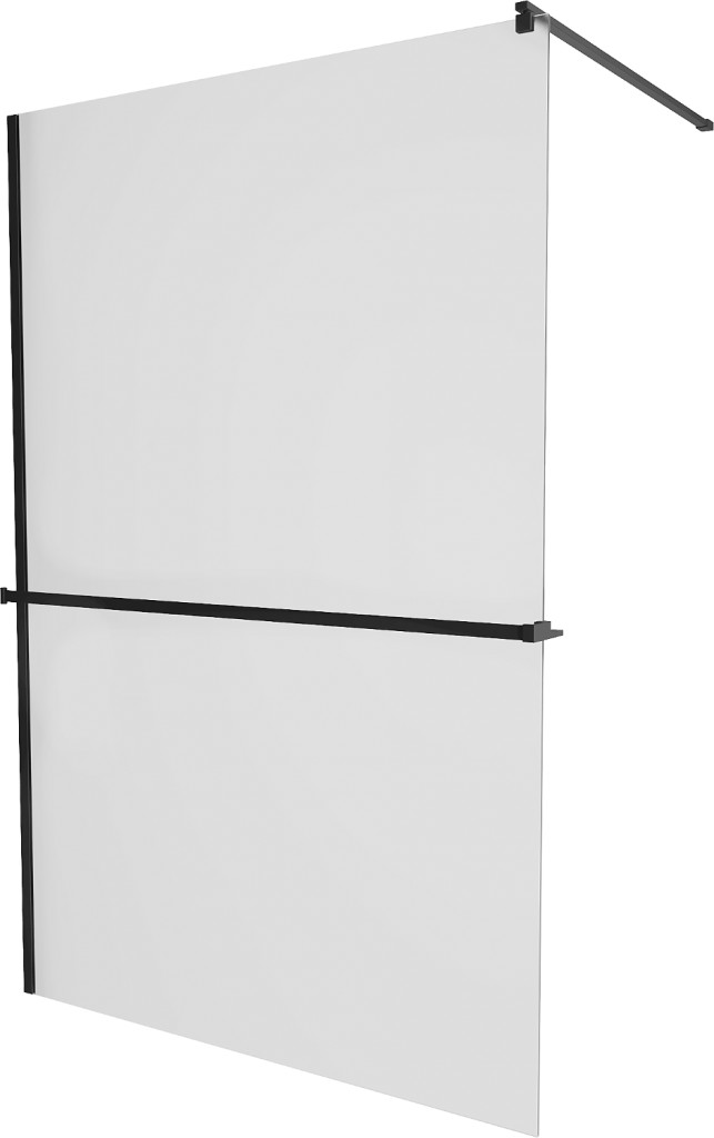 MEXEN/S KIOTO Sprchová zástěna WALK-IN s poličkou a držákem ručníků 80 x 200 cm, matné sklo 8 mm, černá 800-080-121-70-30