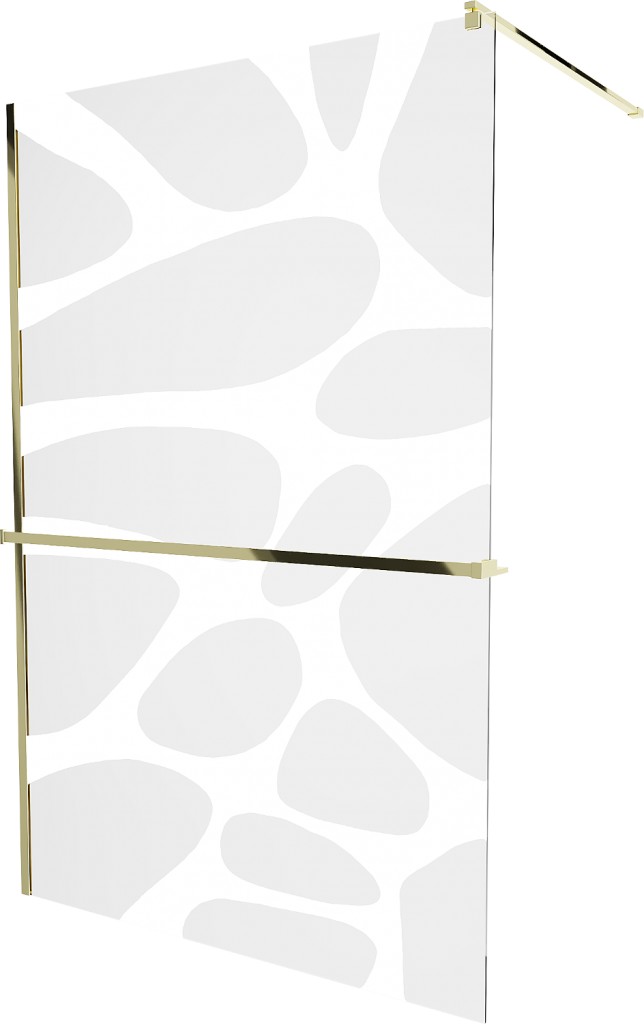 MEXEN/S KIOTO Sprchová zástěna WALK-IN s poličkou a držákem ručníků 100 x 200, transparent/bílý vzor 8 mm, zlatá 800-100-121-50-97