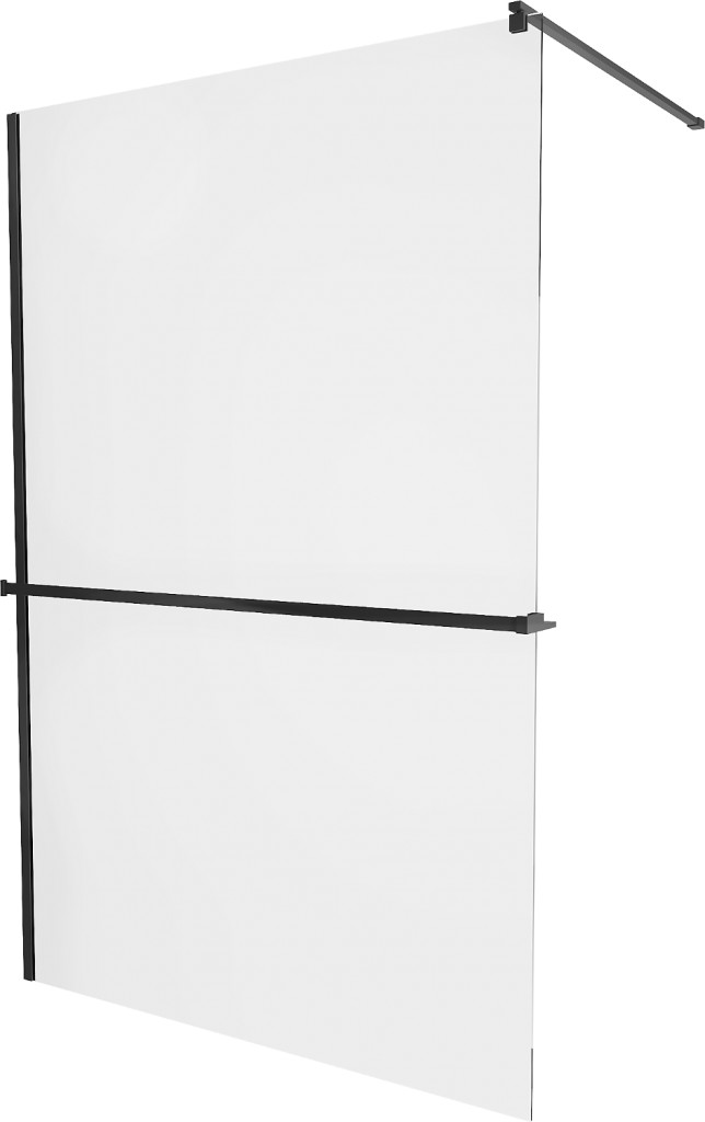 MEXEN/S KIOTO Sprchová zástěna WALK-IN s poličkou a držákem ručníků 100 x 200 cm, transparent 8 mm, černá 800-100-121-70-00