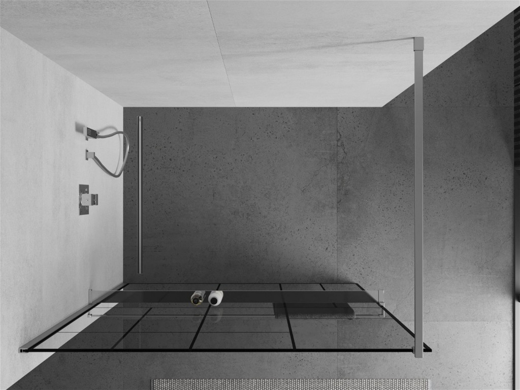 MEXEN/S - KIOTO Sprchová zástěna WALK-IN s poličkou a držákem ručníků 110 x 200 cm, transparent/černá 8 mm, chrom (800-110-121-01-78)