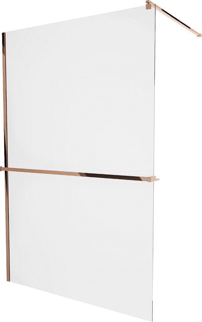 MEXEN/S KIOTO Sprchová zástěna WALK-IN s poličkou a držákem ručníků 120 x 200, transparent 8 mm, růžové zlato 800-120-121-60-00