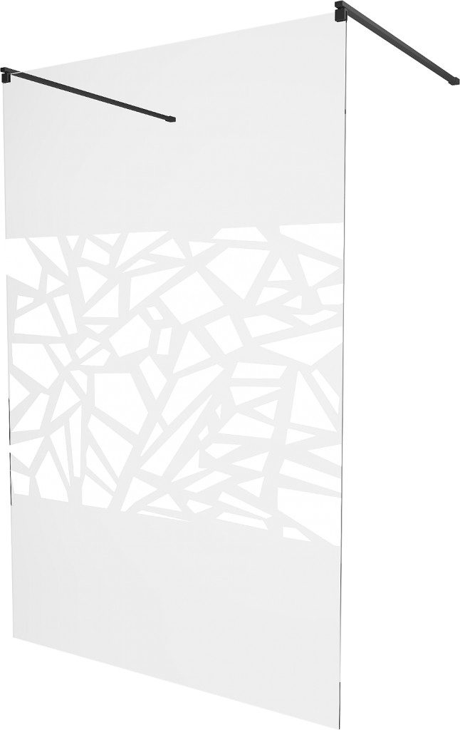 MEXEN/S KIOTO samostatně stojící sprchová zástěna 100 x 200 cm, transparent/bílá vzor 8 mm, černá 800-100-002-70-85