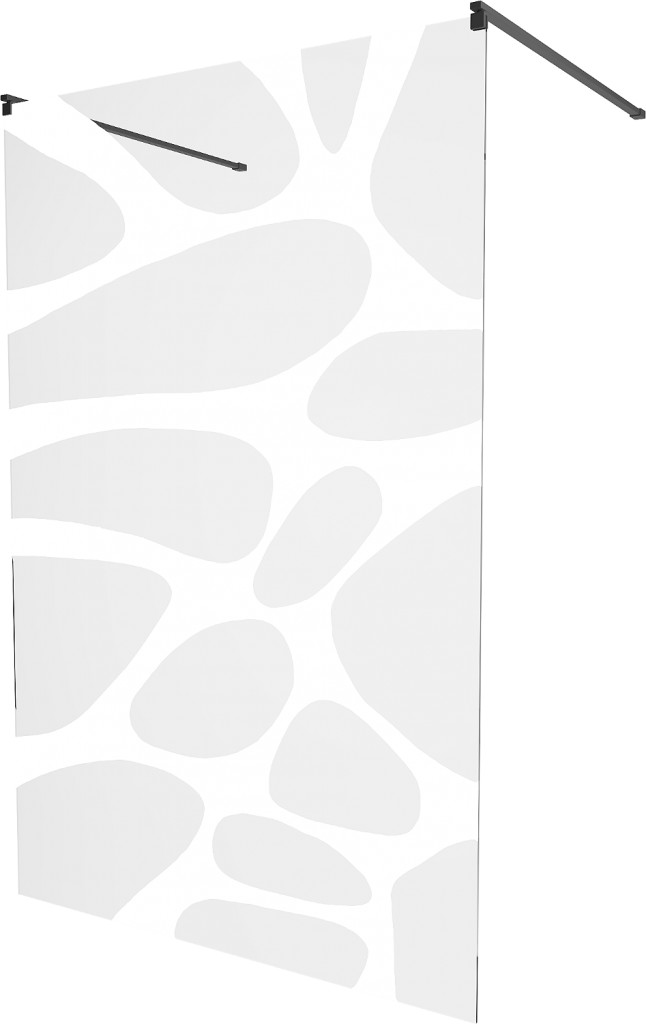 MEXEN/S KIOTO samostatně stojící sprchová zástěna 100 x 200, transparent/bílá vzor 8 mm, černá 800-100-002-70-97