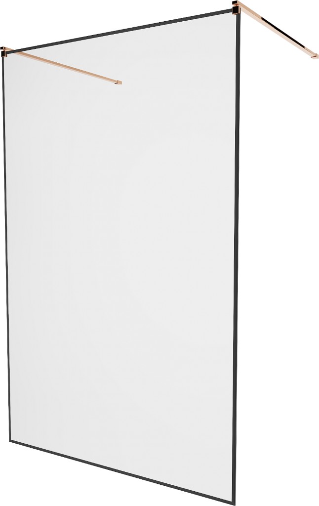 MEXEN/S KIOTO samostatně stojící sprchová zástěna 110 x 200 cm, transparent/černá vzor 8 mm, růžové zlato 800-110-002-60-70