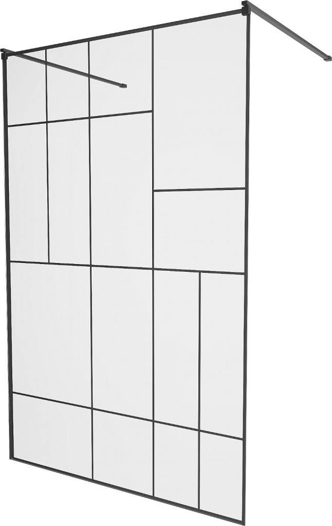 MEXEN/S KIOTO samostatně stojící sprchová zástěna 110 x 200 cm, transparent/černá vzor 8 mm, černá 800-110-002-70-78