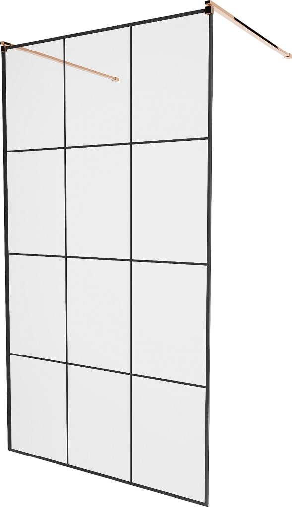 MEXEN/S KIOTO samostatně stojící sprchová zástěna 120 x 200, transparent/černá vzor 8 mm, růžové zlato 800-120-002-60-77