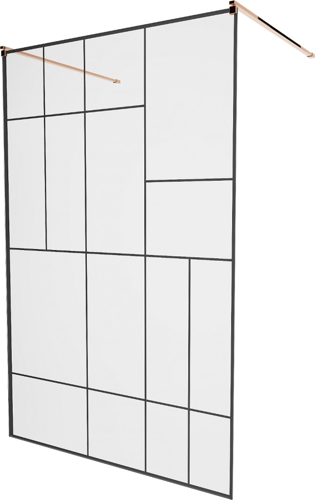 MEXEN/S KIOTO samostatně stojící sprchová zástěna 120 x 200 cm, transparent/černá vzor 8 mm, růžové zlato 800-120-002-60-78