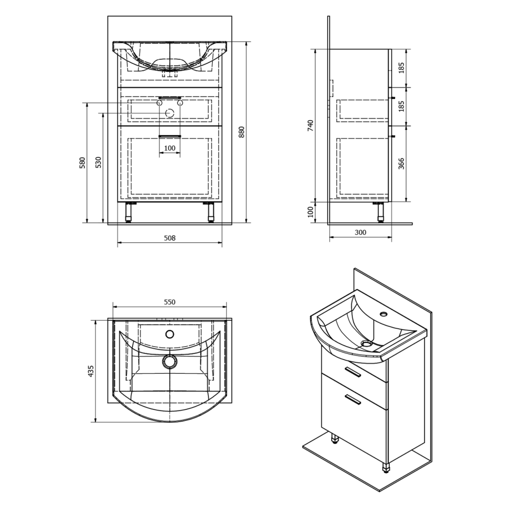 AQUALINE - ZOJA umyvadlová skříňka šuplíková 50,8x74x29,9cm, bílá (51051A)