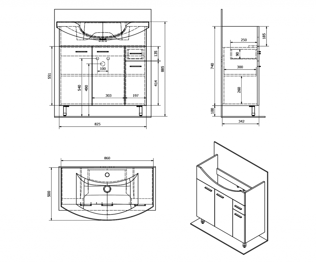 AQUALINE - ZOJA umyvadlová skříňka 82,8x74x34,3cm, bílá (51083A)