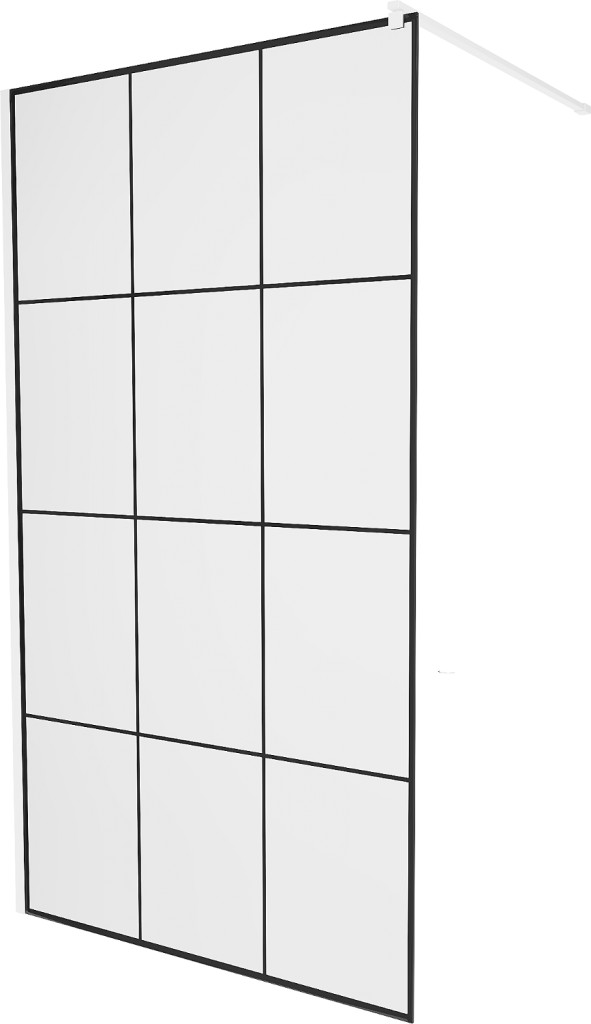 MEXEN/S KIOTO Sprchová zástěna WALK-IN 120 x 200 cm, transparent/černý vzor 8 mm, bílá 800-120-101-20-77