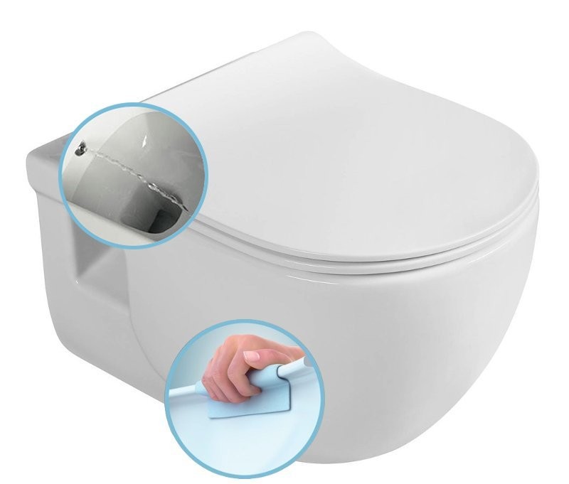 Levně SAPHO BRILLA CLEANWASH závěsná WC mísa s bidetovou sprškou, Rimless, 36,5x53cm, bílá 100612