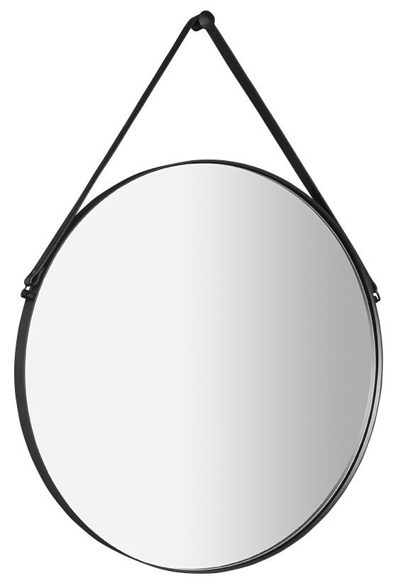 SAPHO ORBITER kulaté zrcadlo s koženým páskem ø 70cm, černá mat ORT070
