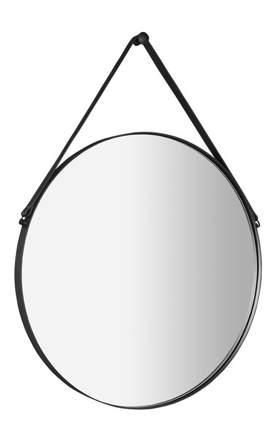SAPHO ORBITER kulaté zrcadlo s koženým páskem ø 60cm, černá mat ORT060
