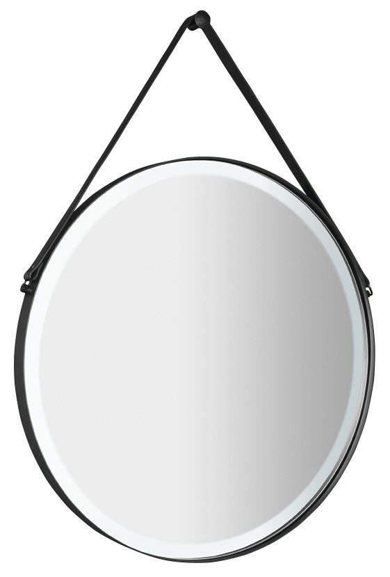 SAPHO ORBITER kulaté zrcadlo s LED osvětlením ø 70cm, kožený pásek, černá mat ORL070