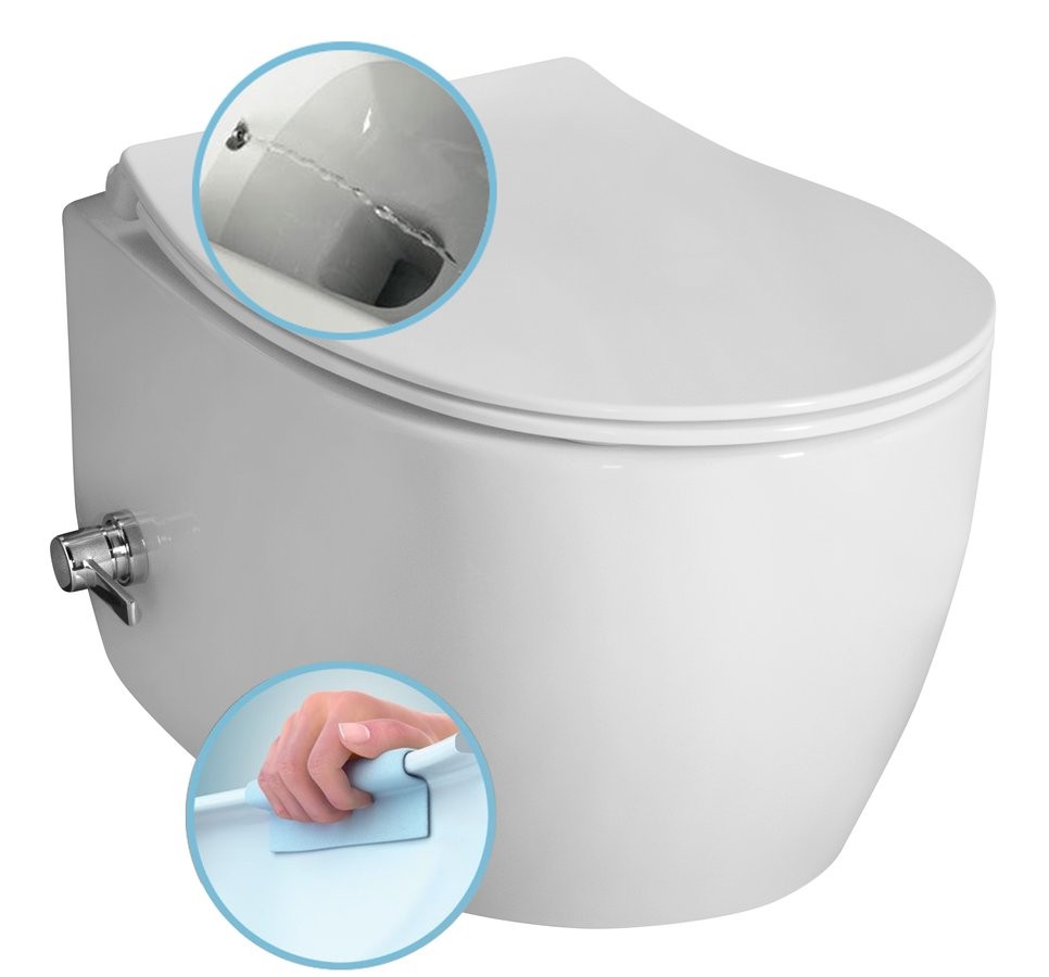 ISVEA SENTIMENTI CLEANWASH závěsná WC mísa, Rimless, integrovaný ventil a bidet. sprška, 36x51cm, bílá 10ARS1010