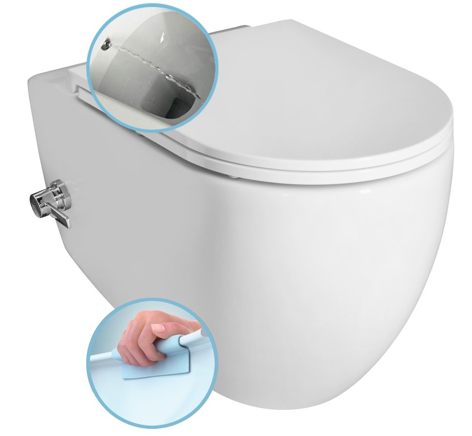 Levně ISVEA INFINITY CLEANWASH závěsná WC mísa Rimless, integrovaný ventil a bidet. sprška, 36,5x53cm, bílá 10NFS1001I
