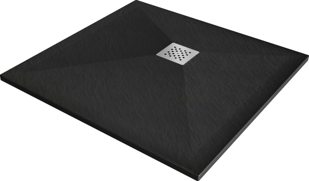 MEXEN Stone+ Sprchová vanička čtvercová 80x80 cm, černá 44708080