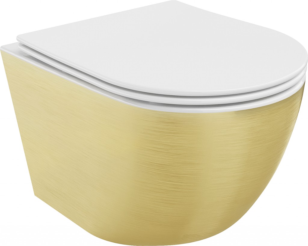MEXEN Lena Závěsná WC mísa včetně sedátka s slow-slim, duroplast, bílá/zlatá vzor linie 30224007