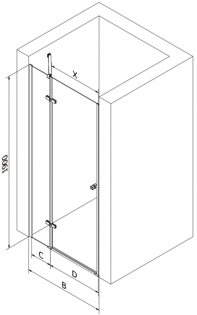 MEXEN - ROMA křídlové dveře 90x190 cm 6mm, černé, transparent se stěnovým profilem (854-090-000-70-00)