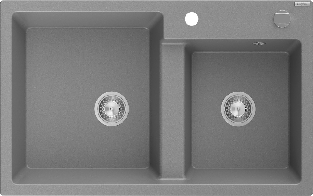 MEXEN Tomas granitový dřez 2-bowl 800x500 mm, šedý, sifon chrom 6516802000-71