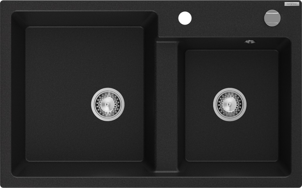MEXEN Tomas granitový dřez 2-bowl 800x500 mm,černá, sifon chrom 6516802000-77
