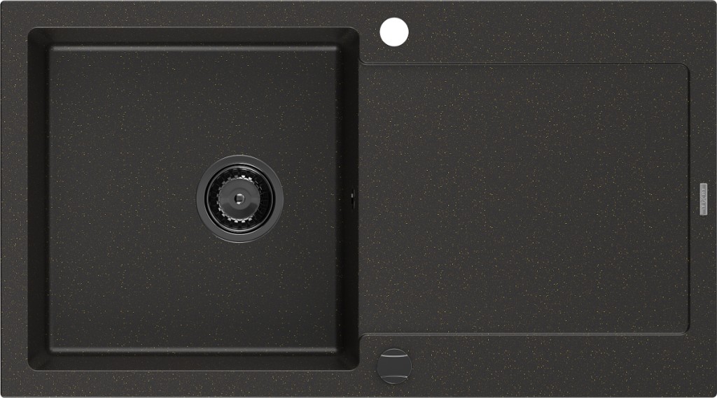MEXEN/S Leo granitový dřez 1 s odkapávačem 900x500 mm, černá/zlatá metalik,+ černý sifon 6501901010-75-B
