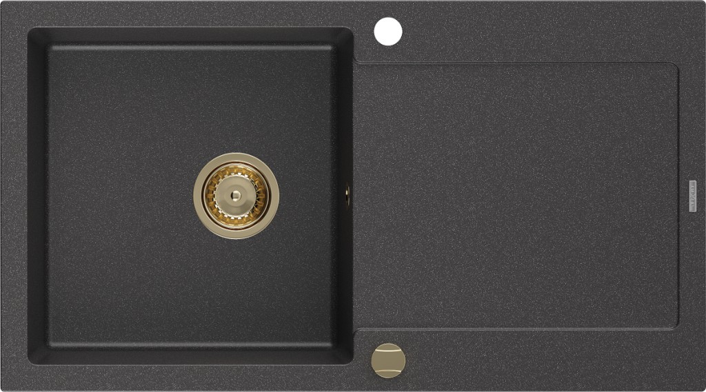 MEXEN/S Leo granitový dřez 1 s odkapávačem 900x500 mm, černá kropenatá,+ zlatý sifon 6501901010-76-G