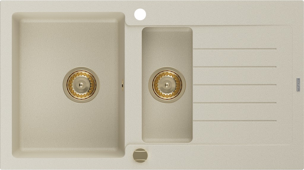 MEXEN/S Matias granitový dřez 1.5 s odkapávačem 900x505 mm, béžová,+ zlatý sifon 6502901505-69-G