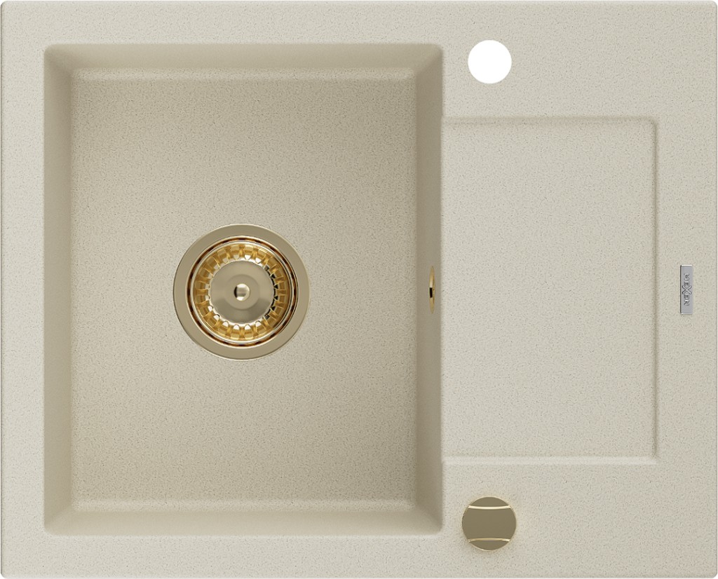 MEXEN/S Enzo granitový dřez 1 s odkapávačem 576x465 mm, béžová,+ zlatý sifon 6506571005-69-G