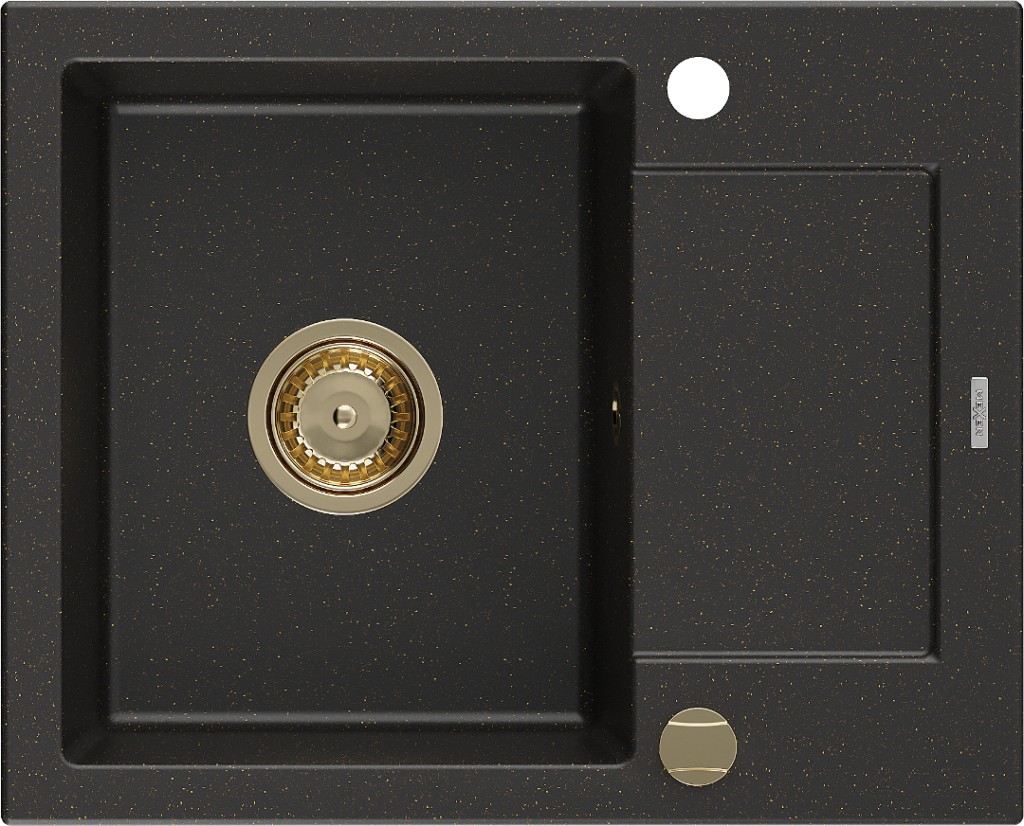 MEXEN/S Enzo granitový dřez 1 s odkapávačem 576x465 mm, černá/zlatá metalik,+ zlatý sifon 6506571005-75-G