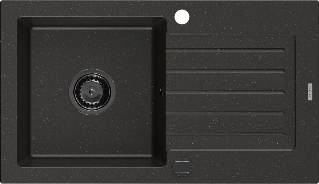 MEXEN/S Pablo granitový dřez 1 s odkapávačem 752 x 436 mm, černá/zlatý metalik, + černý sifon 6510751010-75-B