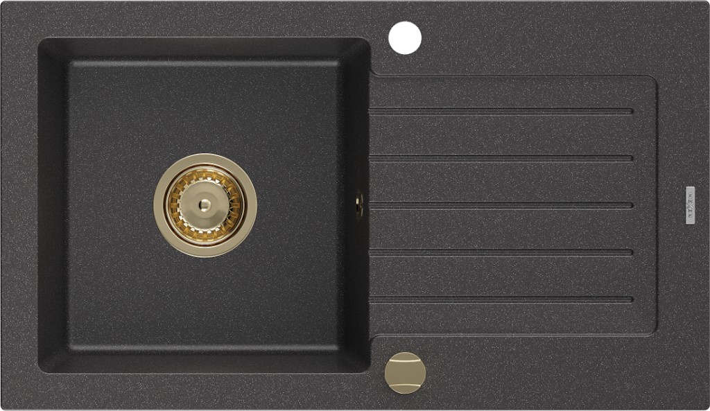MEXEN/S Pablo granitový dřez 1 s odkapávačem 752 x 436 mm, černá kropenatá, + zlatý sifon 6510751010-76-G