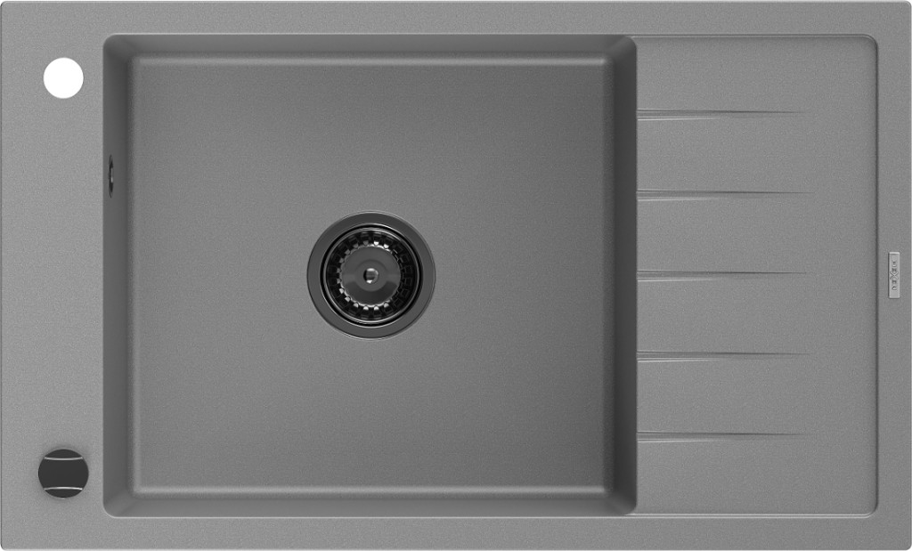MEXEN/S Elias granitový dřez 1 s odkapávačem 795 x 480 mm, šedá, + černý sifon 6511791005-71-B