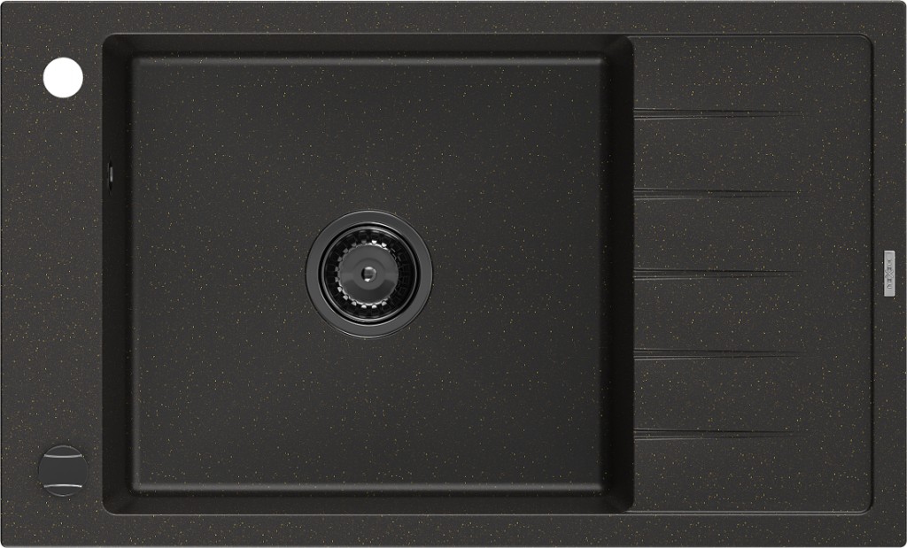 MEXEN/S Elias granitový dřez 1 s odkapávačem 795 x 480 mm, černá/zlatý metalik, + černý sifon 6511791005-75-B