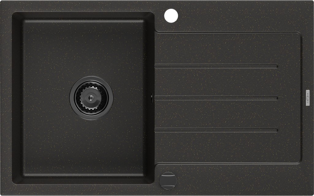 MEXEN/S Bruno granitový dřez 1 s odkapávačem 795 x 495 mm, černá/zlatý metalik, + černý sifon 6513791010-75-B