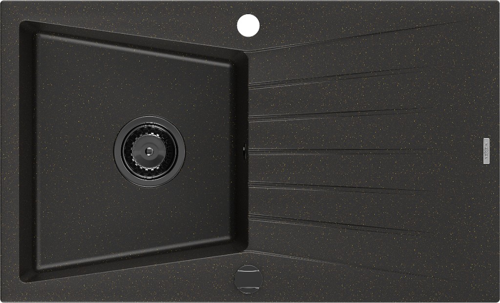 MEXEN/S Cesar granitový dřez 1 s odkapávačem 775 x 470 mm, černá/zlatý metalik, + černý sifon 6514771010-75-B