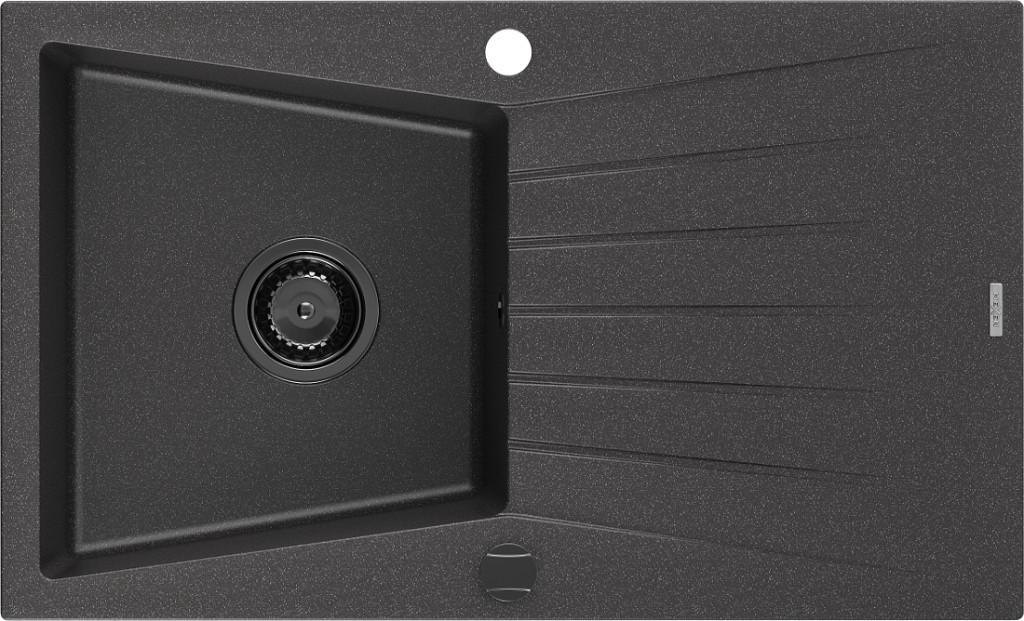 MEXEN/S Cesar granitový dřez 1 s odkapávačem 775 x 470 mm, černá kropenatá, + černý sifon 6514771010-76-B