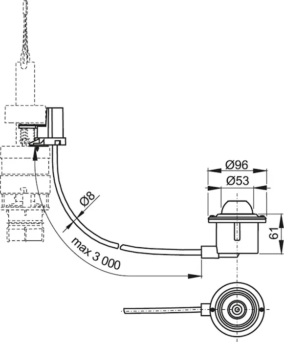 Alcadrain Oddálené pneumatické splachování nožní, kov, zabudování: do podlahy MPO12 (MPO12)