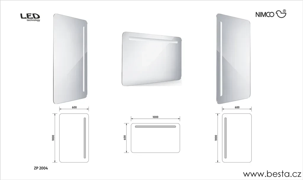 Nimco zrcadlo LED 1000 x 600 Model 2000 hliníkový rám ZP 2004 (ZP 2004)