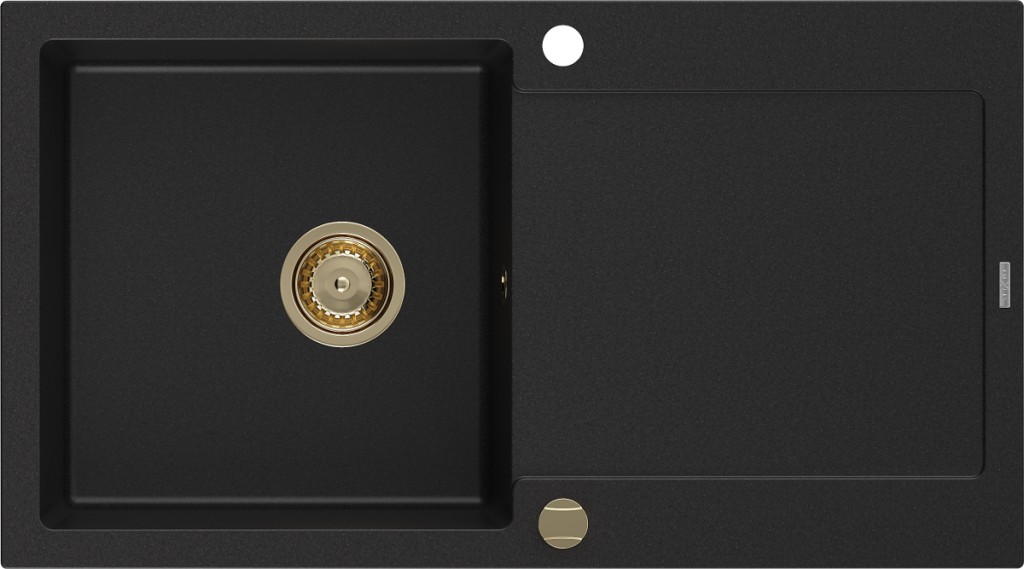 MEXEN/S Leo granitový dřez 1-miska s odkapávačem 900 x 500 mm, černý, zlatý sifon 6501901010-77-G