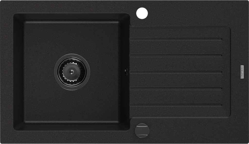 MEXEN/S Pablo granitový dřez 1-miska s odkapávačem 752 x 436 mm, černý, černý sifon 6510751010-77-B