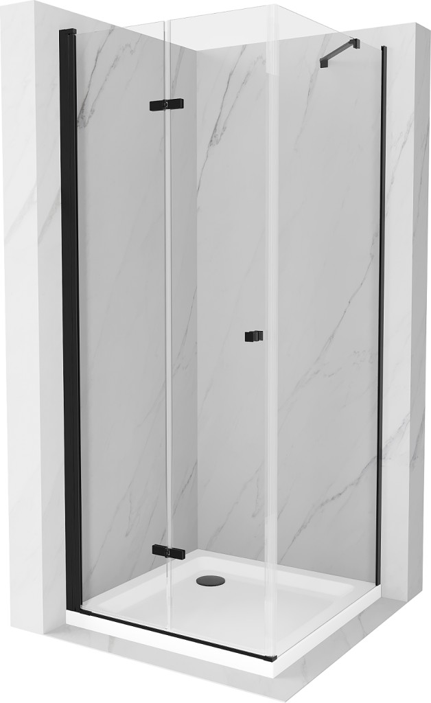 MEXEN/S Lima kabina prysznicowa składana 90 x 90 cm, transparent, czarna + brodzik Flat, bílá 856-090-090-70-00-4010B