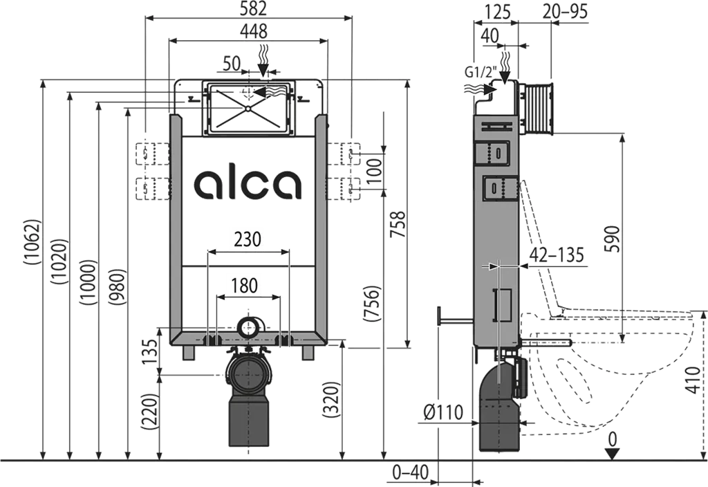 Alcadrain Předstěnový instalační systém pro zazdívání AM115/1000 (AM115/1000)
