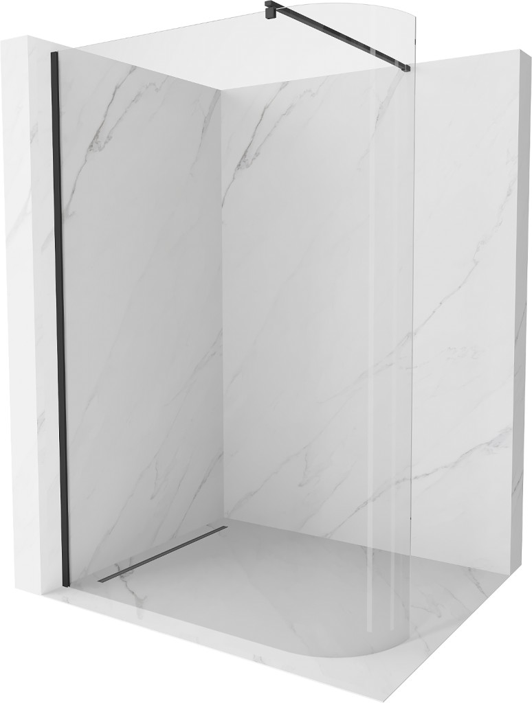 MEXEN/S Kioto Sprchová zástěna WALK-IN zaoblená 110 x 200 cm, transparent 8 mm, černá 800-110-101-70-06