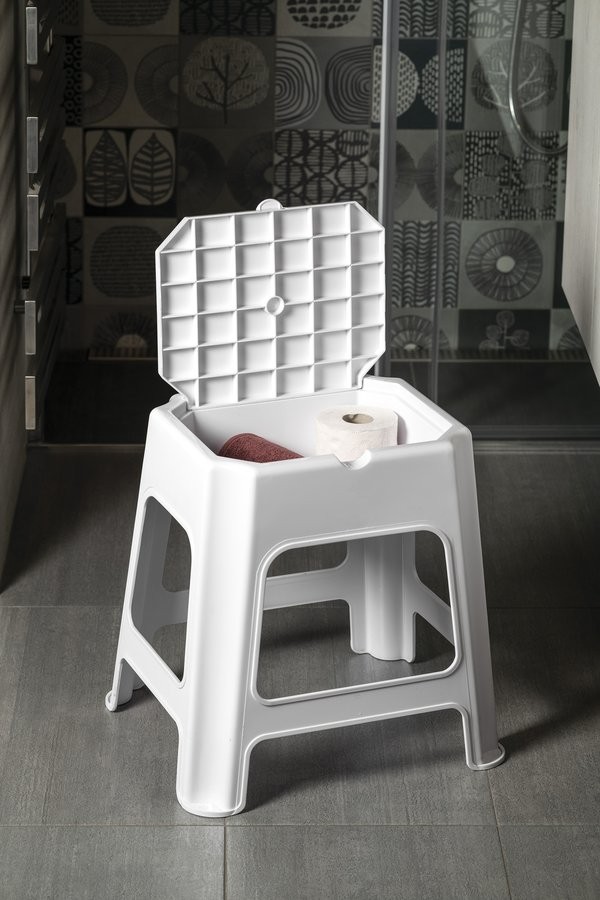 AQUALINE - Koupelnová stolička s úložným prostorem, bílá (90902W)