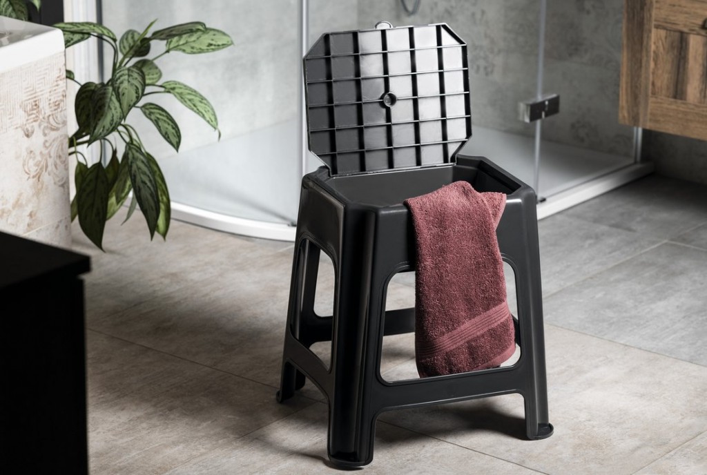 AQUALINE - Koupelnová stolička s úložným prostorem, černá (90902B)