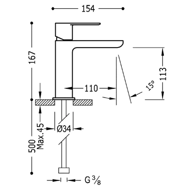 Tres LOFT chrom umyvadlová páková výška 100 bez perlátoru a výpusti 20010101 (TG 20010101)