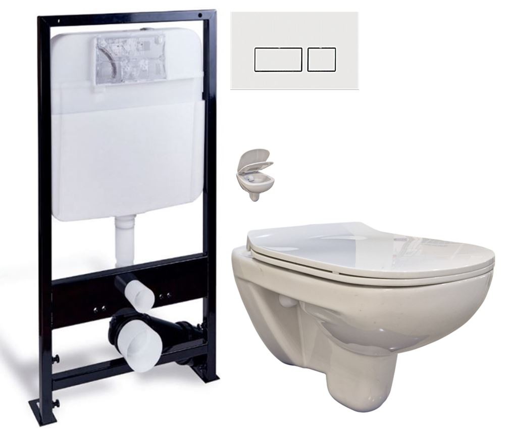 PRIM předstěnový instalační systém s bílým  tlačítkem  20/0042 + WC bez oplachového kruhu Edge + SEDÁTKO PRIM_20/0026 42 EG1