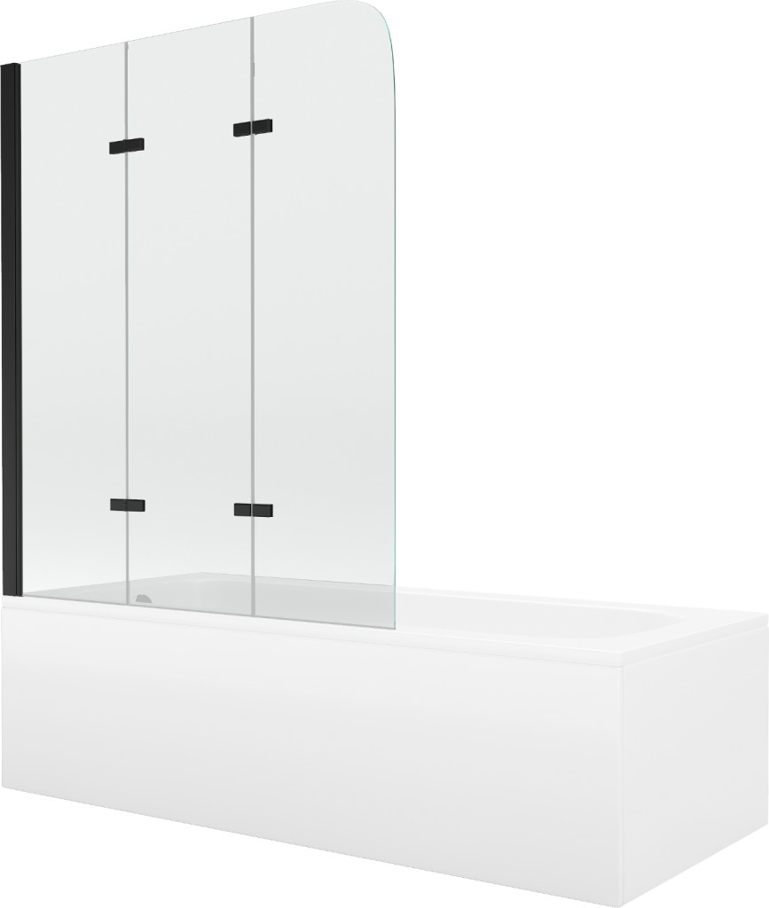 MEXEN/S Vega obdélníková vana 150 x 70 cm s panelem  + vanová zástěna 120 cm, transparent,  černá 550115070X9012037000