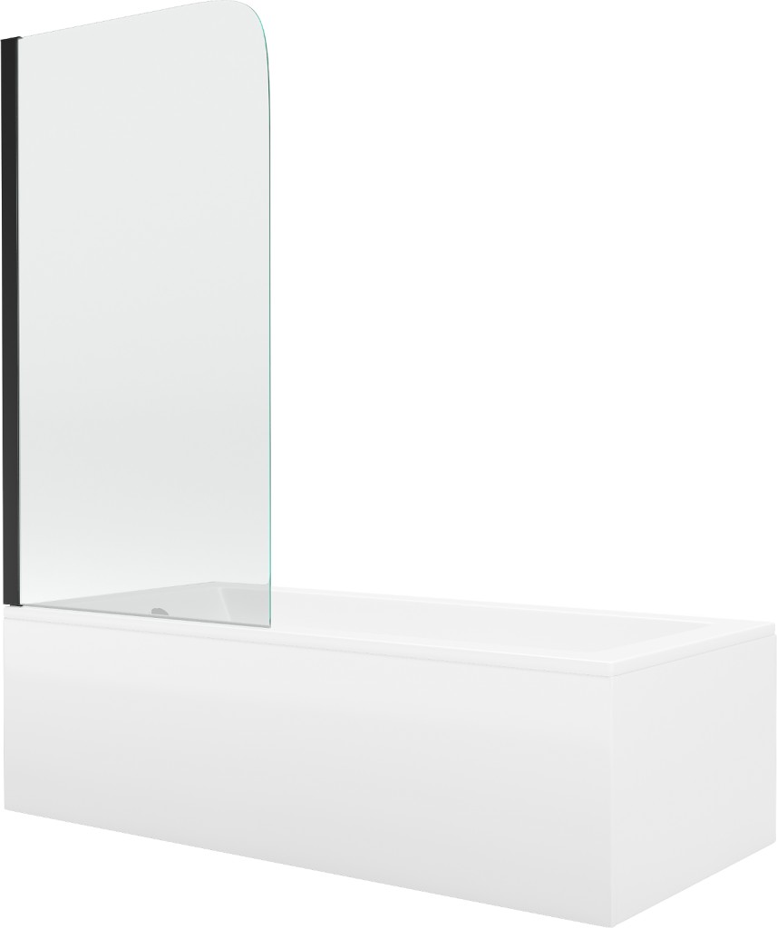 MEXEN/S Cubik obdélníková vana 150 x 70 cm s panelem + vanová zástěna 70 cm, transparent, černá 550315070X9007017000